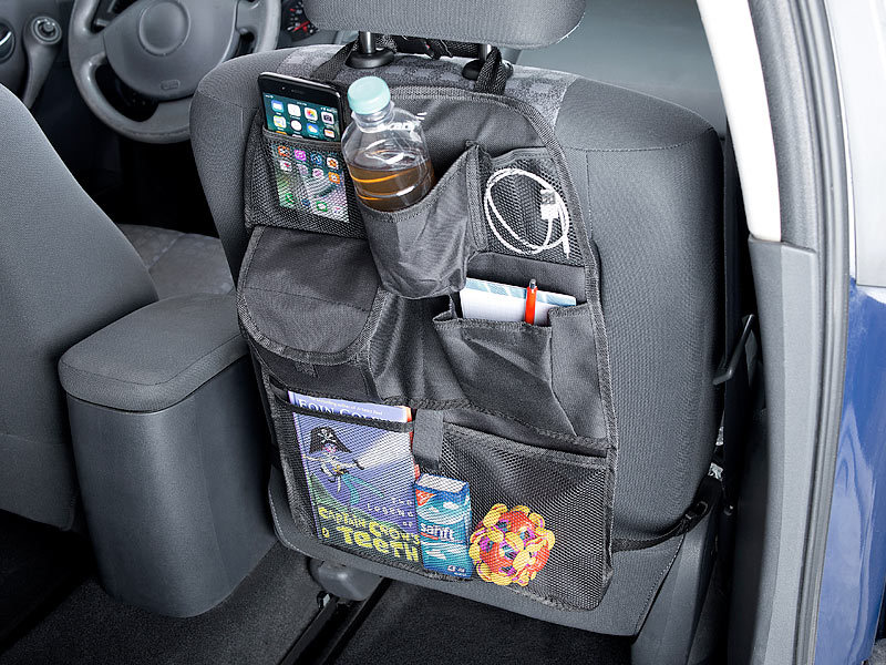 ; Beheizbare KFZ-Sitzauflagen, Autositz-Schutzunterlagen mit Netztaschen 