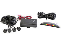 Lescars Einparkhilfe, Rückfahrwarner mit 4 Sensoren (PDC); Funk-Rückfahr-Kameras in Nummernschild-Halterung 