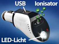 Lescars USB-Kfz-Netzteil 12V mit Luftreiniger und LED-Licht