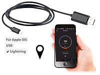 Lescars 2in1-Car-Finder & Lightning-Ladekabel für iPhone, Bluetooth, App, MFi; Mini-Schlüsselfinder mit App & GPS-Ortung, für Haus-Automation 