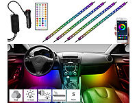 Lescars 4er-Set Kfz-LED-RGB-Streifen mit Fernbedienung, Bluetooth, App; iPhone-, Smartphone- & Handy-Halterungen fürs Kfz-Armaturenbrett 