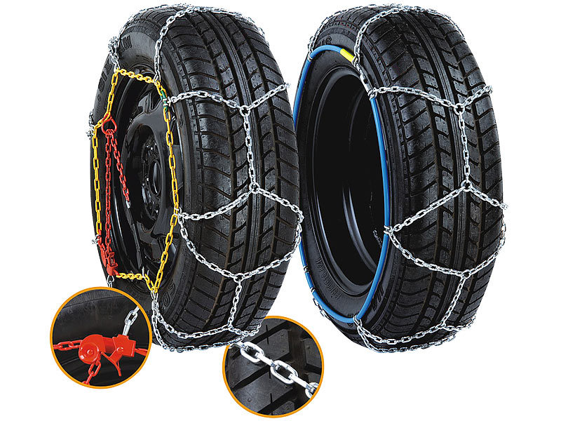 Lescars Schneeketten Größe M für Reifen 205/55 R16 u.v.m., inkl.  Transportbox