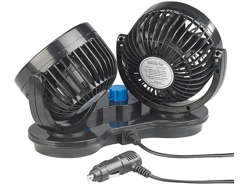 Lescars Kfz-Doppel-Ventilator für 12-V-Anschluss, mit 2 Stufen, 6,5 Watt