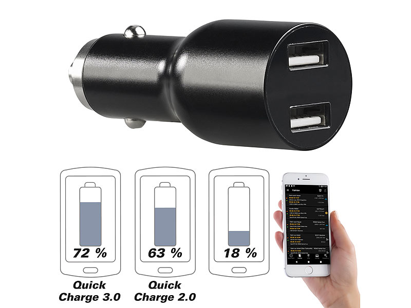 revolt Kfz-USB-Ladegerät mit 2 Ports, für 12/24 Volt, 4,8 A, 24 Watt