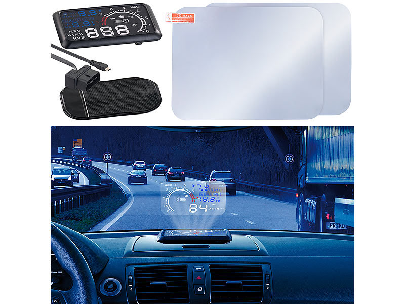 Lescars Head-up-Display mit Bluetooth HUD-55C.bt für OBD2-Anschluss