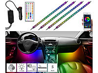 Lescars 4er-Set Kfz-LED-RGB-Streifen mit Fernbedienung, Bluetooth, App