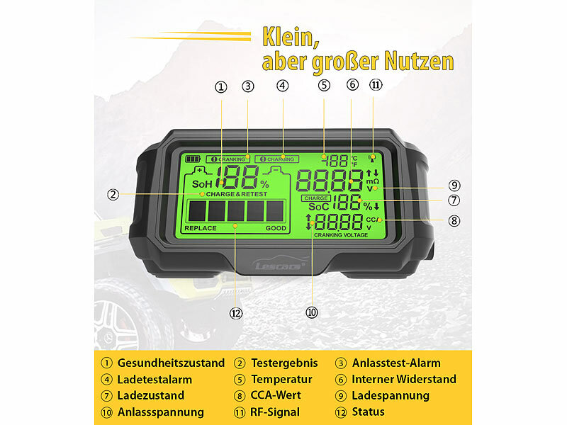 Lescars Kfz-Batterie-Wächter mit Solar-Funk-Monitor, Alarm, für 12