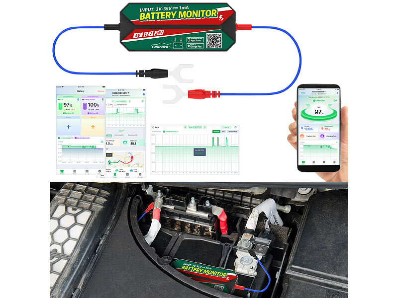 Lescars Batterieüberwachung 12V: Kfz-Batterie-Wächter mit Standort