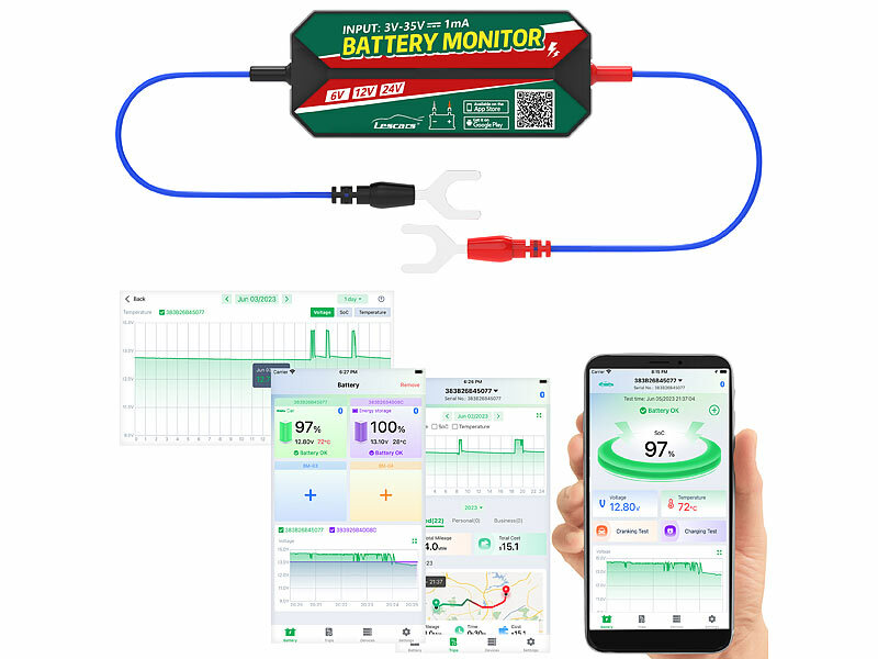 Lescars Kfz-Batterie-Wächter mit Solar-Funk-Monitor, Alarm, für 12