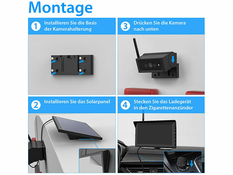 Lescars 2in1-Solar-Funk-Rückfahrkamera & Überwachungs-Set, Full HD  7-Monitor